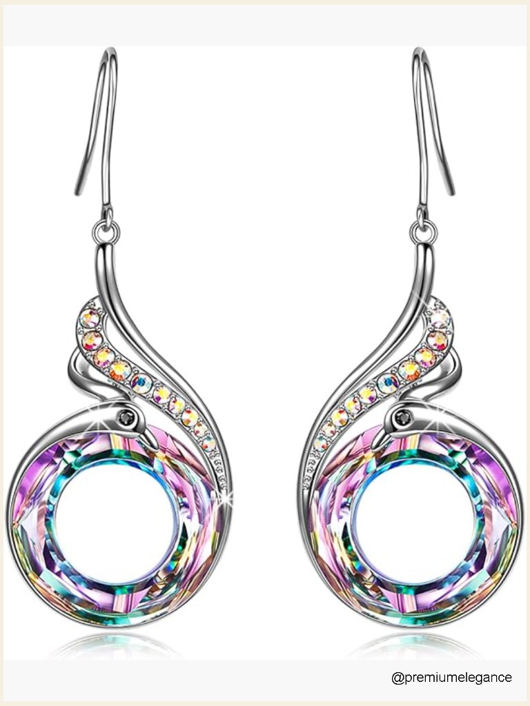 Phoenix Dangle Earrings With Austrian Crystals, Sterling Silver, Gift Box